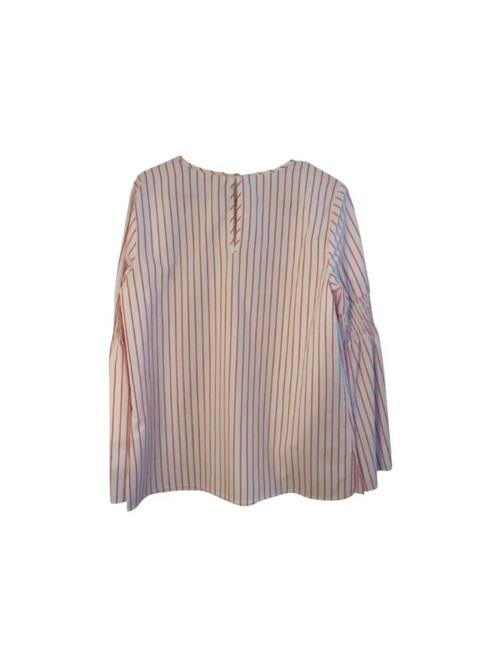 Michael Kors Womens Red & White Striped Long Sleeve Top With Shirred Cuffs Size